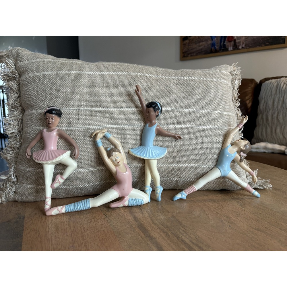 Vintage Burwood Ballerina Wall Plaques Set of 4 Pink Blue Nursery Decor 1990s